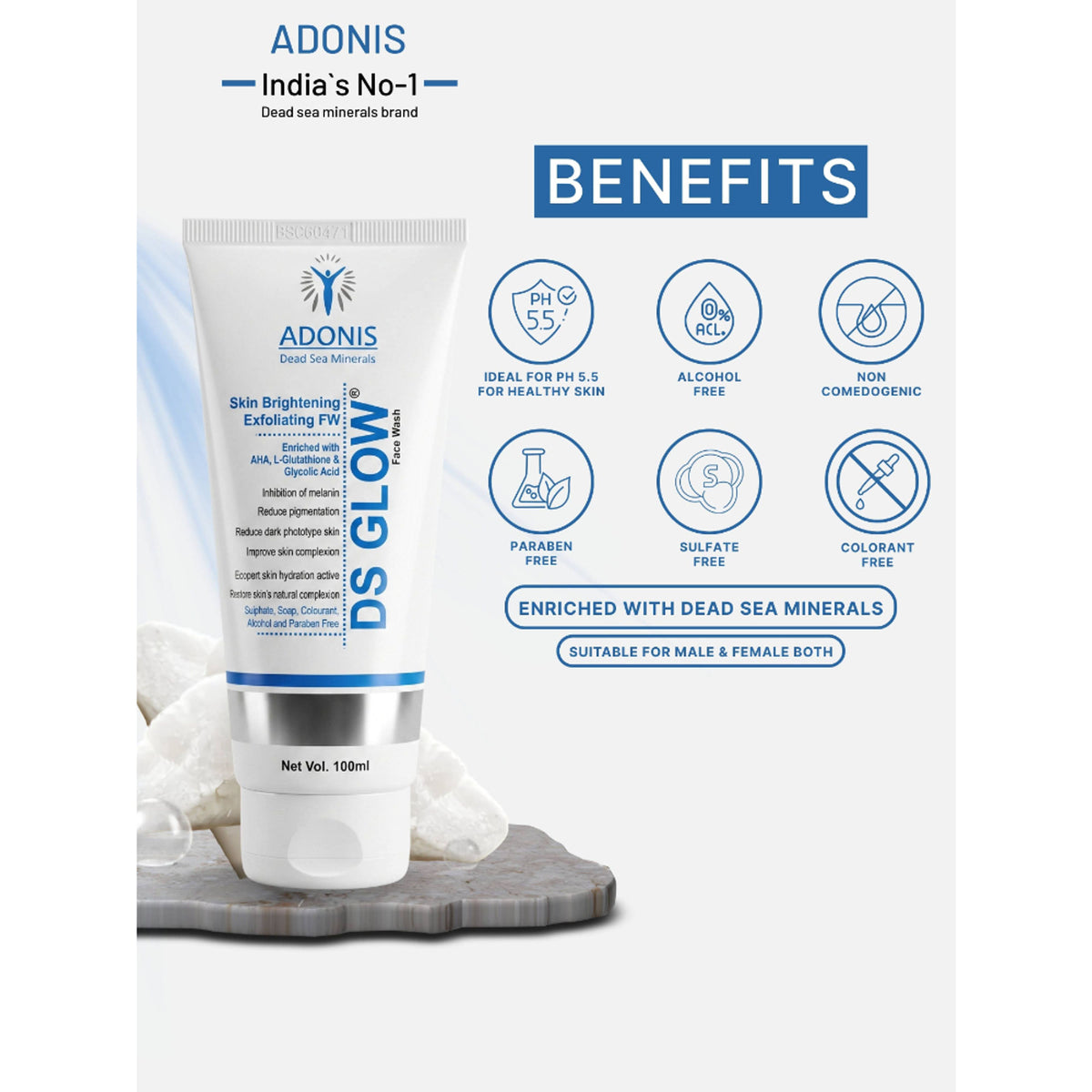 Adonis Unisex Ds Glow Face Wash Cleanser With Glutathione & Glycolic Acid For Brightening & Radiance