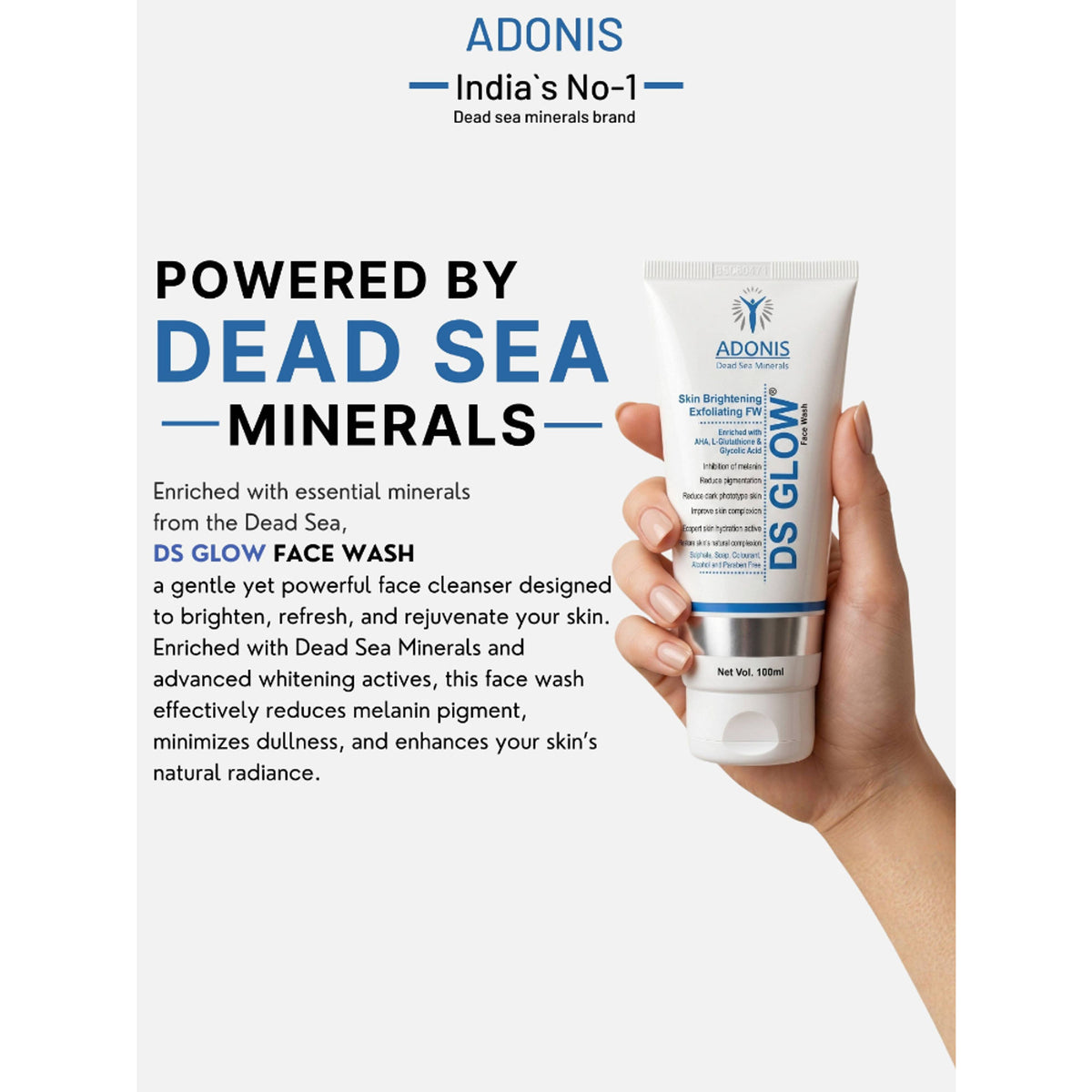 Adonis Unisex Ds Glow Face Wash Cleanser With Glutathione & Glycolic Acid For Brightening & Radiance