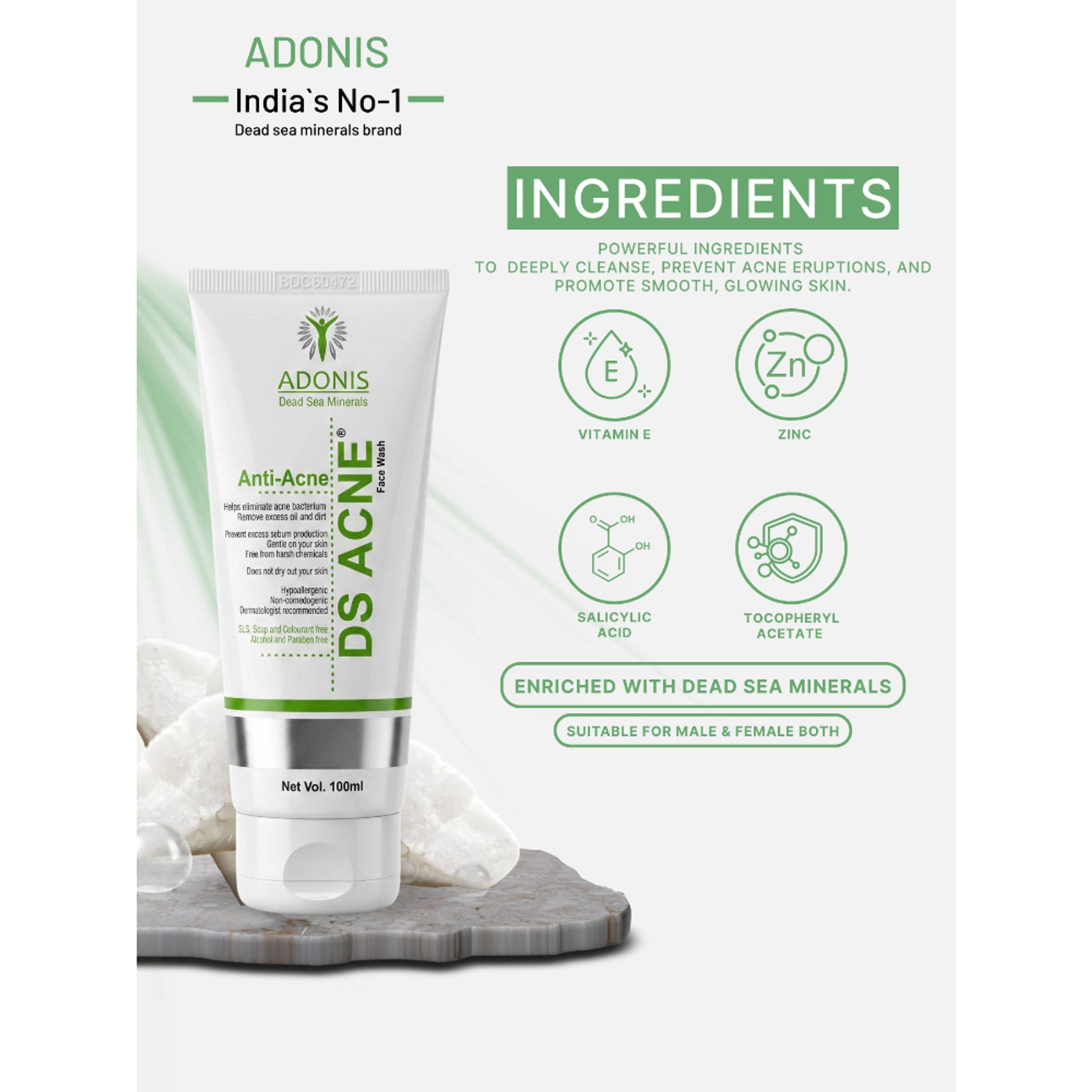 Adonis Unisex Ds Anti Acne Face Wash Cleanser With Salicylic Acid & Minerals For Oil Control & Acne