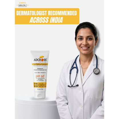 Adonis Unisex Adcross Sunscreen Lotion Spf 50 With Vitamin C&E For Uv Protection & Skin Nourishment