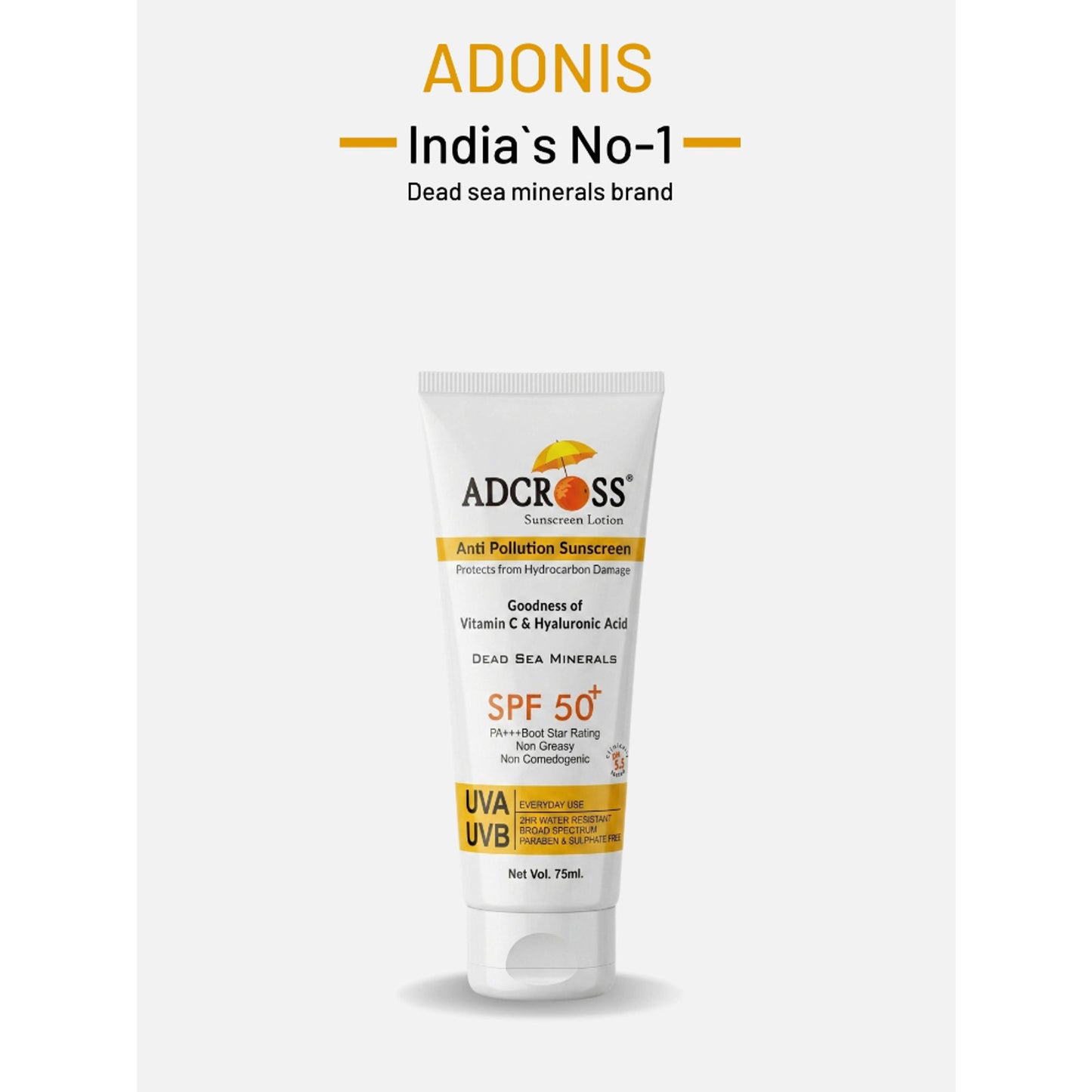 Adonis Unisex Adcross Sunscreen Lotion Spf 50 With Vitamin C&E For Uv Protection & Skin Nourishment