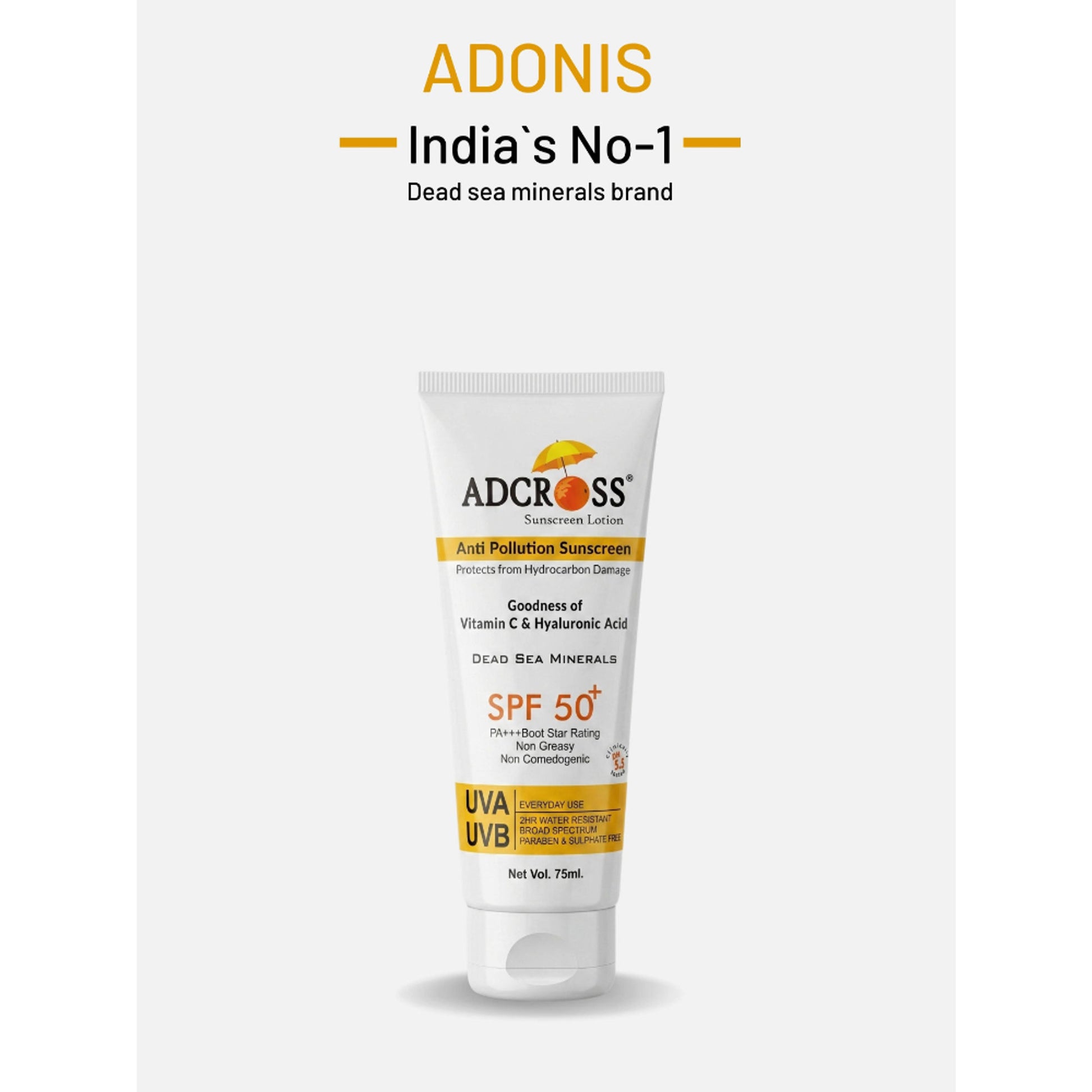 Adonis Unisex Adcross Sunscreen Lotion Spf 50 With Vitamin C&E For Uv Protection & Skin Nourishment