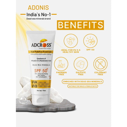 Adonis Unisex Adcross Sunscreen Lotion Spf 50 With Vitamin C&E For Uv Protection & Skin Nourishment