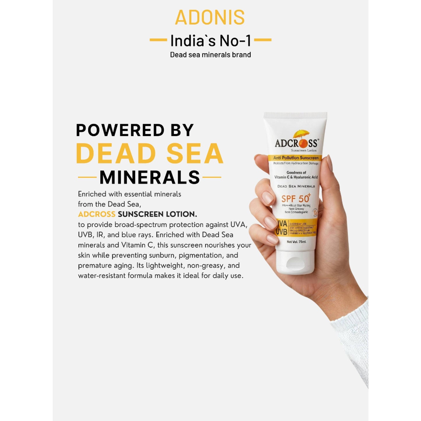 Adonis Unisex Adcross Sunscreen Lotion Spf 50 With Vitamin C&E For Uv Protection & Skin Nourishment
