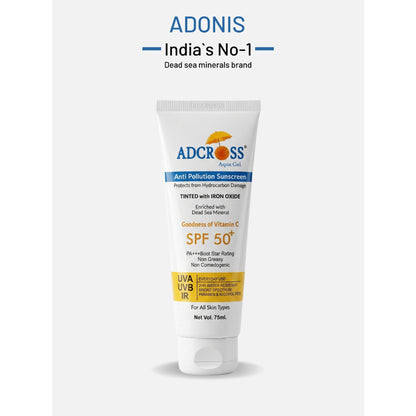 Adonis Unisex Adcross Aqua Gel Sunscreen With SPF 50+ & Iron Oxide For UV Protection, Anti Pollution