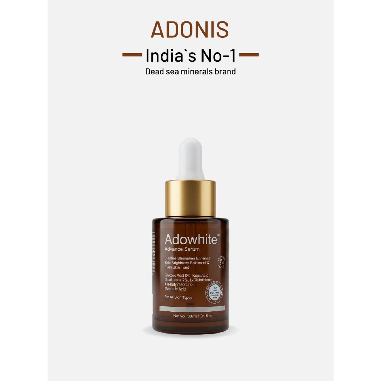 Adonis Unisex Adowhite Advance Face Serum With Kojic Acid & Glutathione For Pigmentation-Brightening