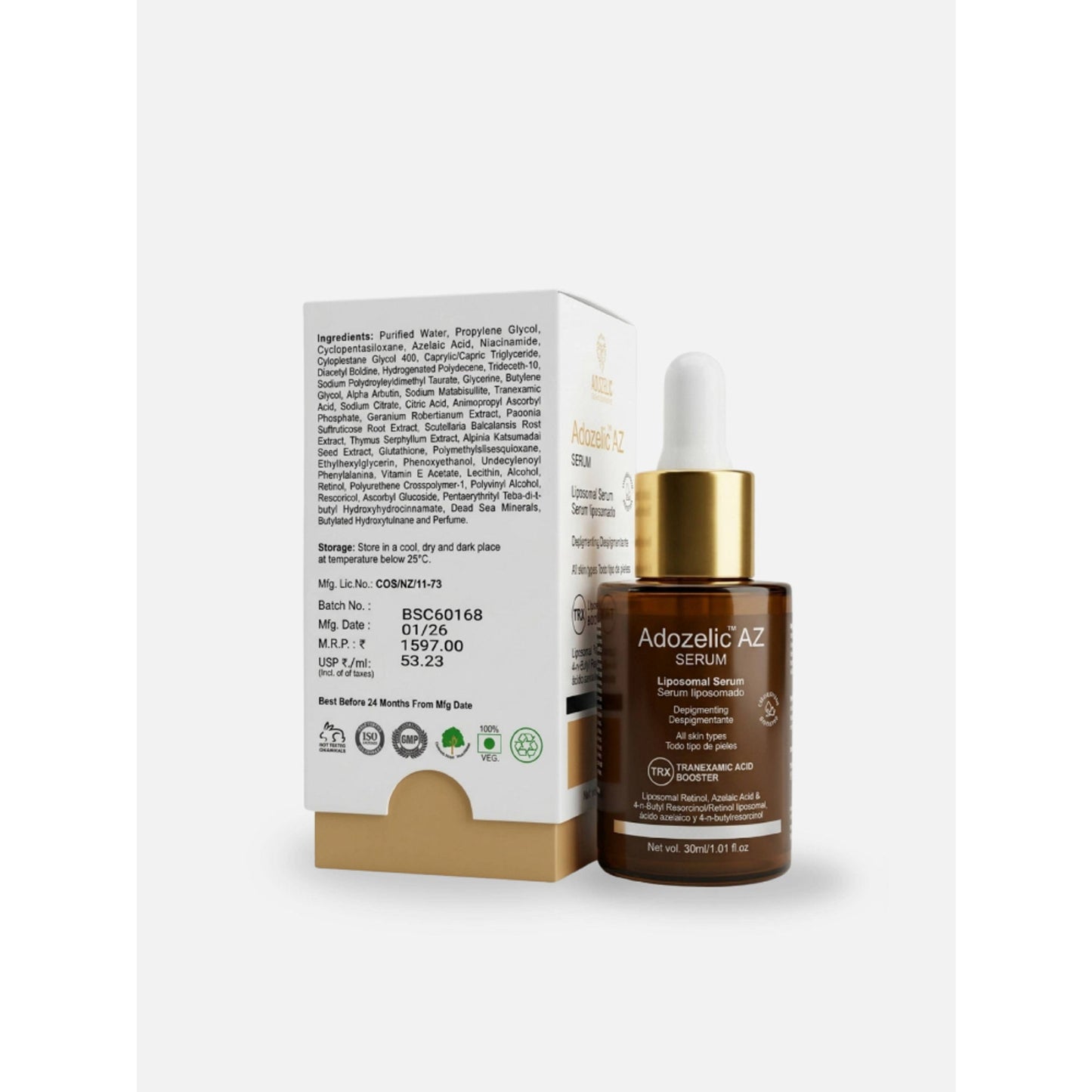 Adonis Unisex Adozelic AZ Face Serum with Azelaic Acid & Niacinamide for Pigmentation & Even Tone