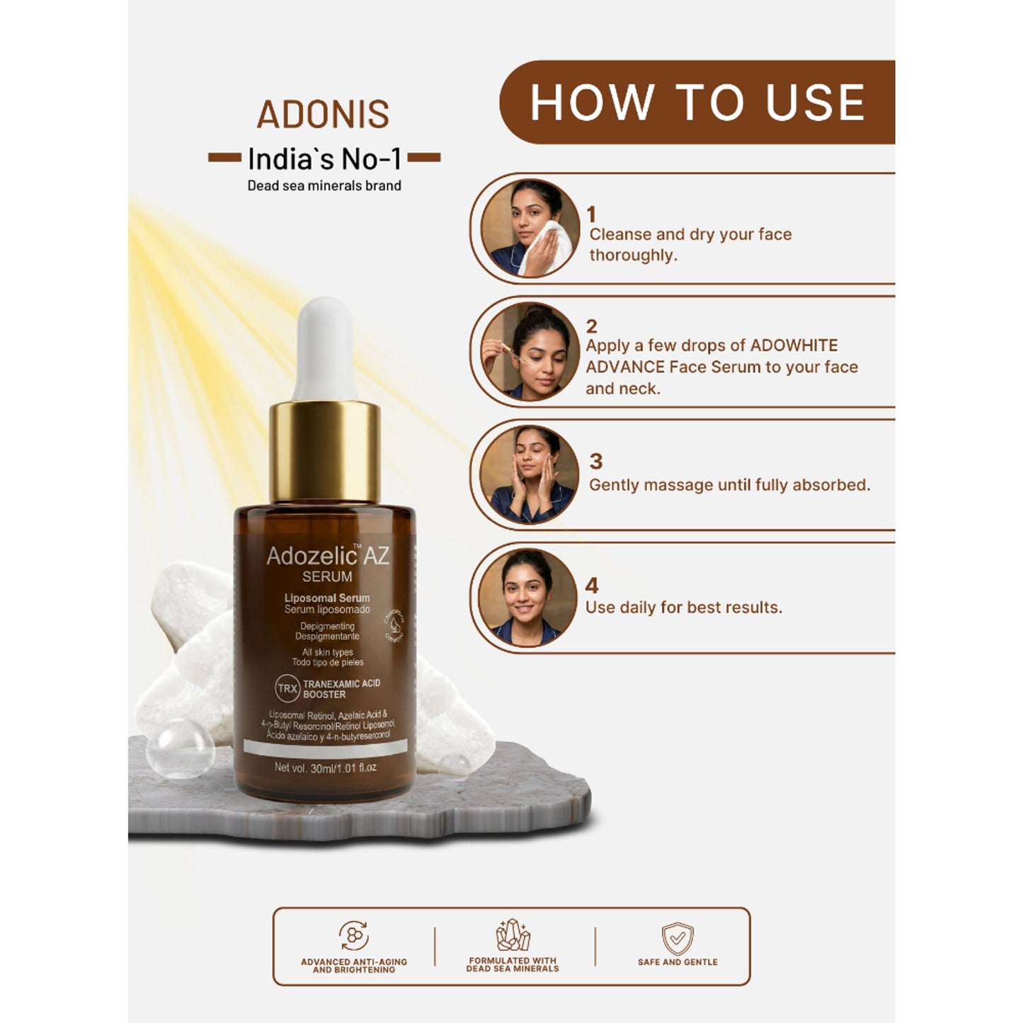 Adonis Unisex Adozelic AZ Face Serum with Azelaic Acid & Niacinamide for Pigmentation & Even Tone