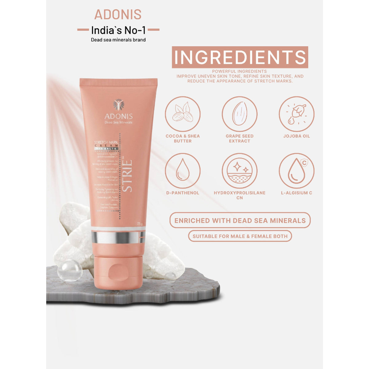 Adonis Stretch Marks Cream with Shea Butter & Vitamin E for Hydrated Smooth Skin
