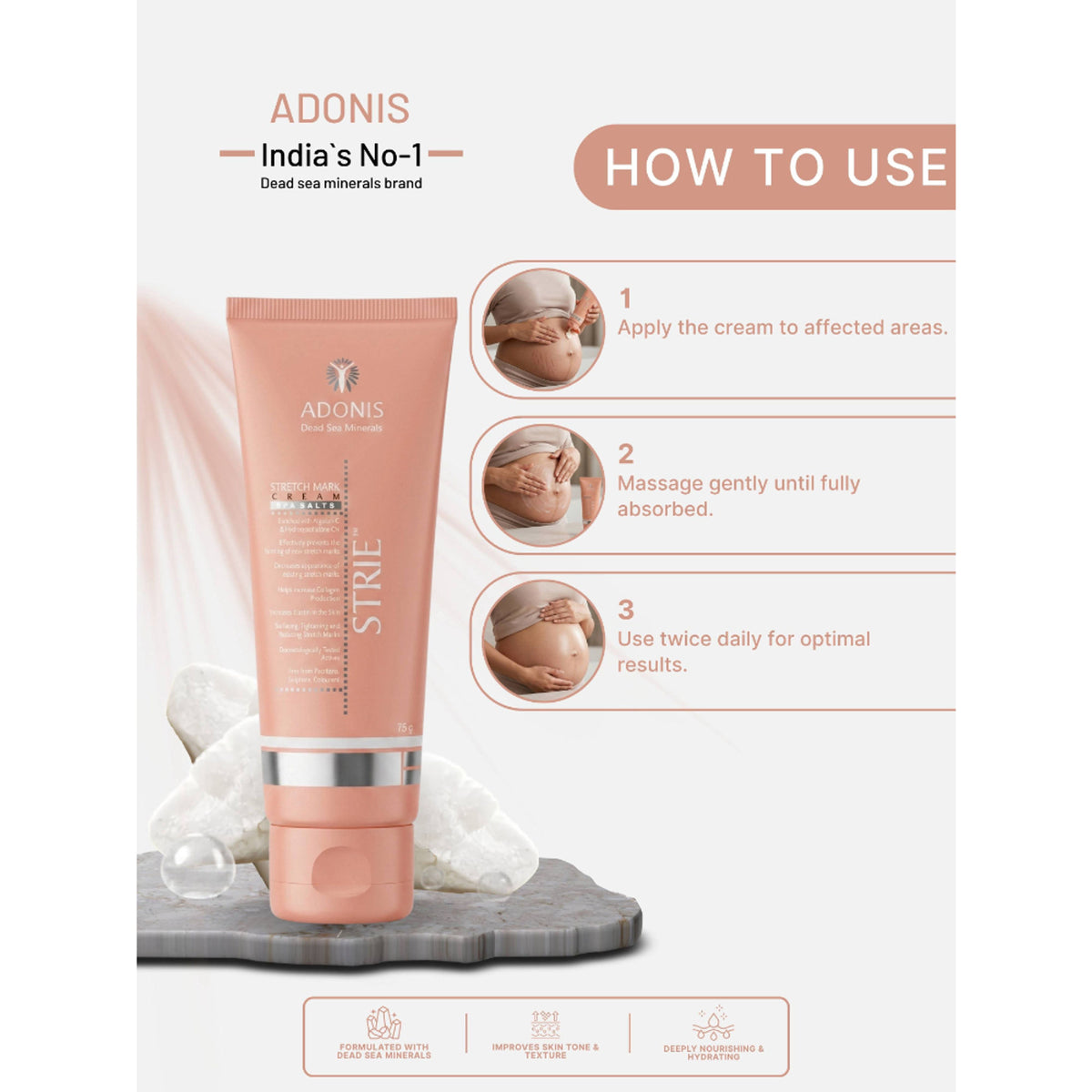Adonis Stretch Marks Cream with Shea Butter & Vitamin E for Hydrated Smooth Skin