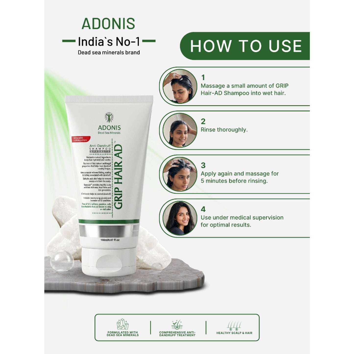 Adonis Grip AD Shampoo With Ketoconazole & Seascalp For Healthy Scalp