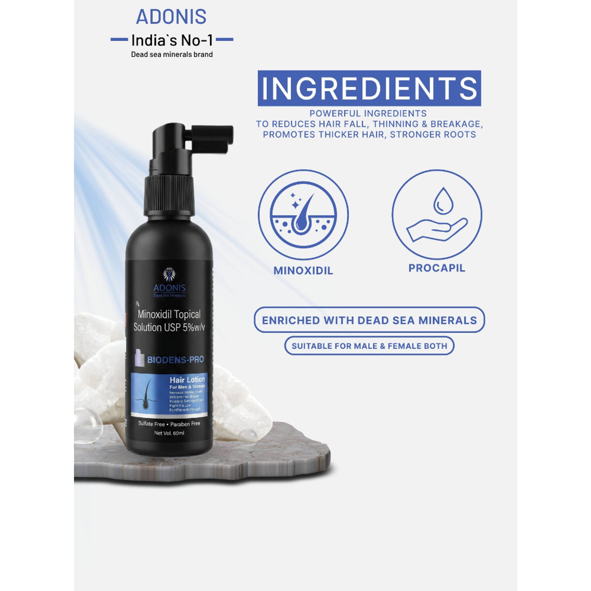 Adonis Biodens Pro Lotion With Minoxidil & Procapil For Hair Growth Control