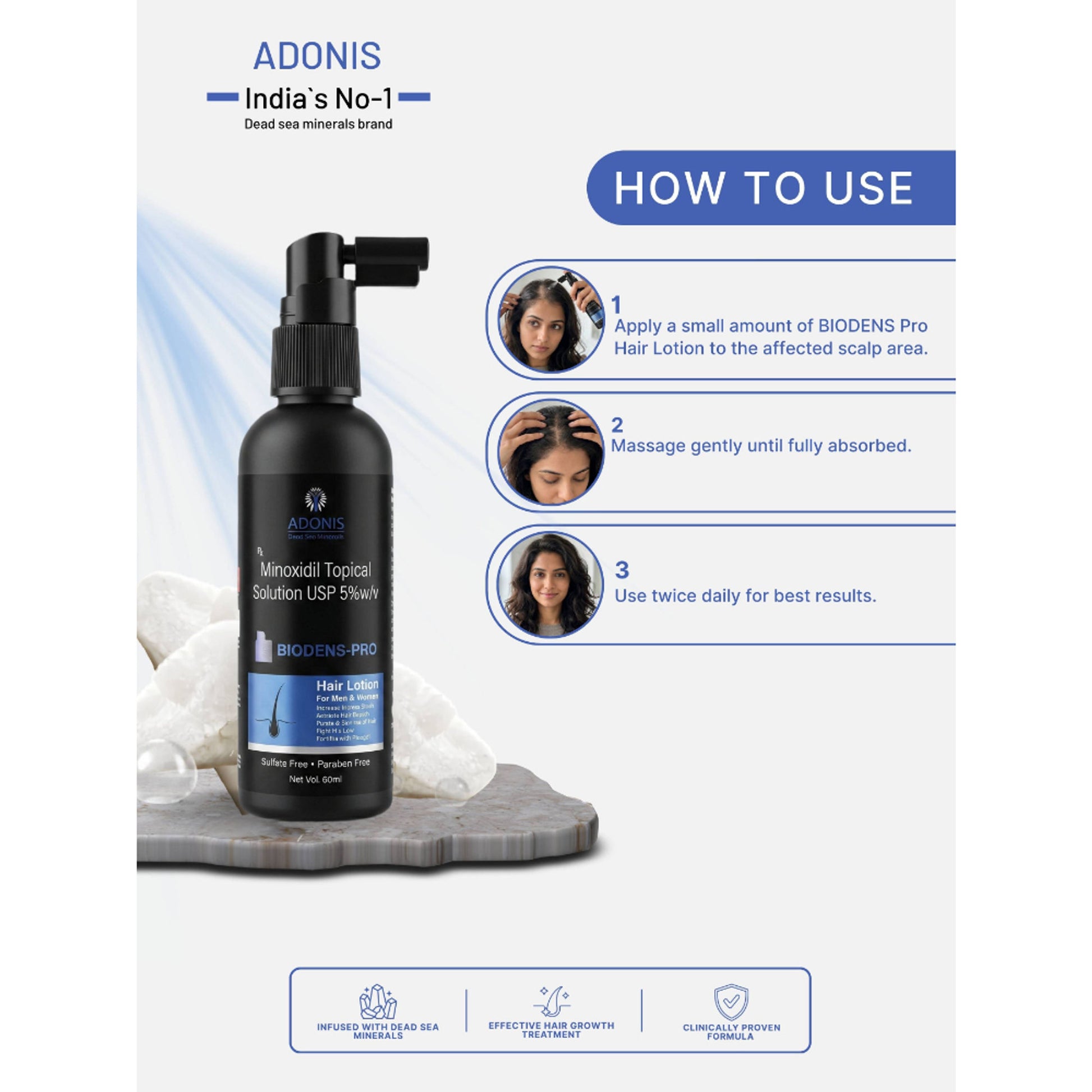 Adonis Biodens Pro Lotion With Minoxidil & Procapil For Hair Growth Control