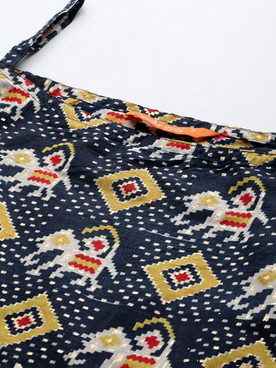 Indyancart IE Women Blue Ethnic Motifs Printed Kurta with Trousers & With Dupatta