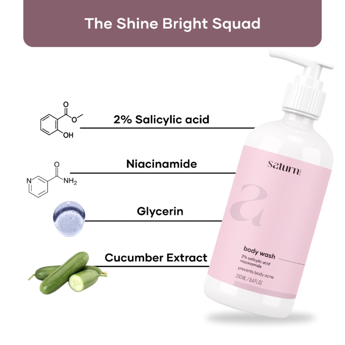 Saturn by GHC Body Wash With 2% Salicylic Acid, Niacinamide, Glycerin & Cucumber Extract