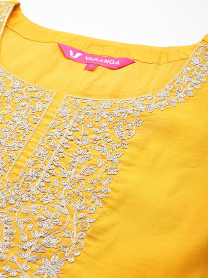 Dhiyona VA Women's Ethnic Motifs Embroidered Chanderi Silk Kurta with Trousers & With Dupatta