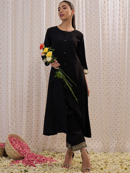 Indyancart IE Round Neck A-Line Liva Kurta