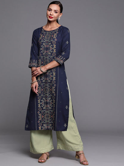 Indyancart IE Women Ethnic Motifs Printed Straight Cotton Kurta
