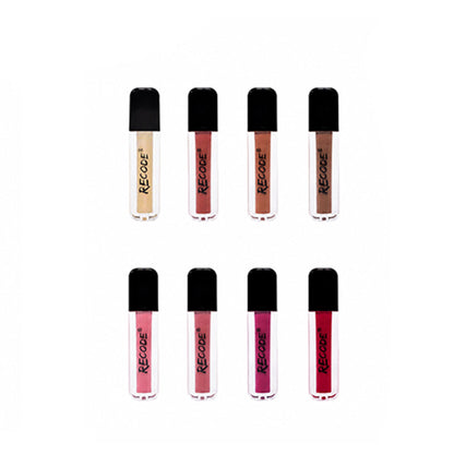 Recode Let Me Gloss You lip gloss set with 8 colorful tubes, featuring glossy finishes and clear packaging.