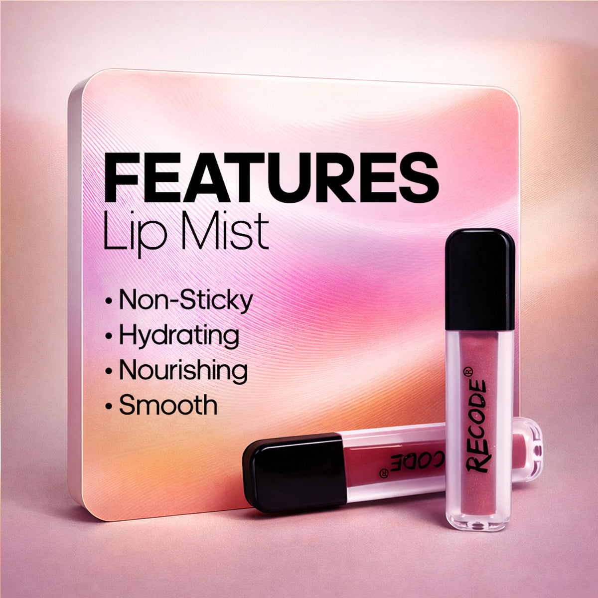 Set of eight Recode Let Me Gloss You lip glosses in various shades, featuring clear tubes with shiny caps and smooth applicators.