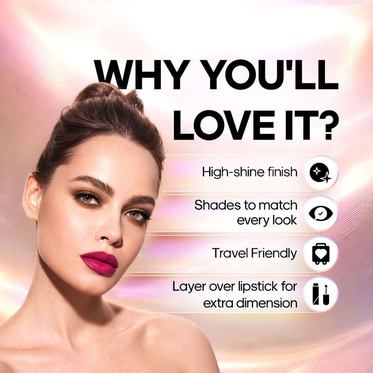 Recode Let Me Gloss You lip gloss set with eight colorful tubes, featuring shiny, smooth finishes for a glossy look.