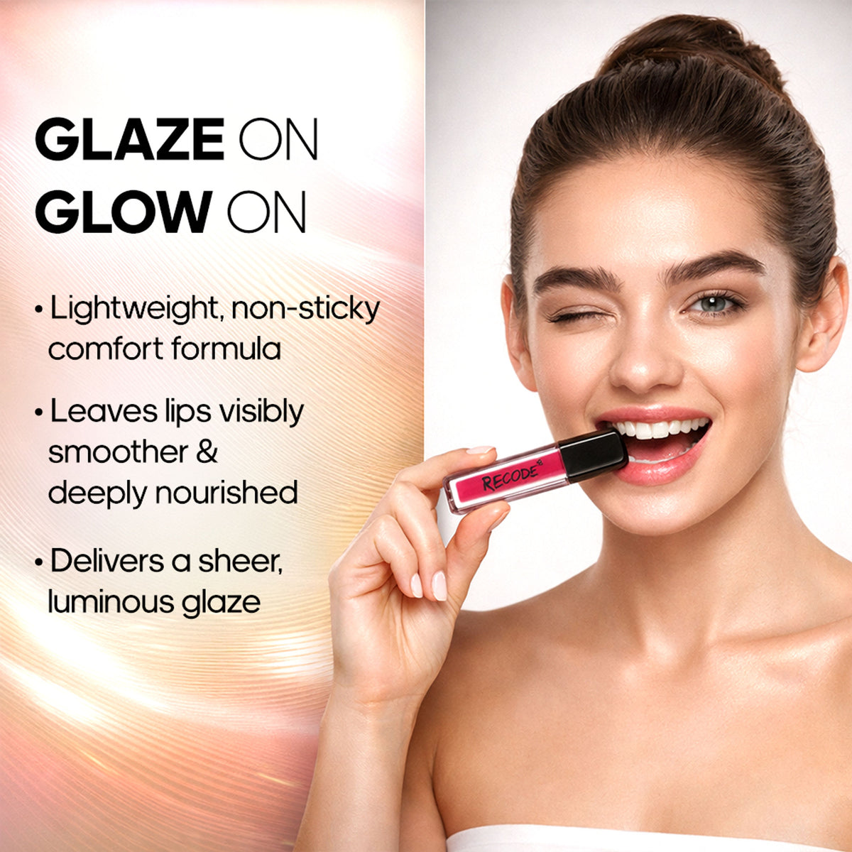 Recode Let Me Gloss You lip gloss set featuring eight glossy lip products in clear and tinted shades.