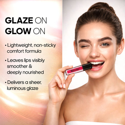 Recode Let Me Gloss You lip gloss set featuring eight glossy lip products in clear and tinted shades.