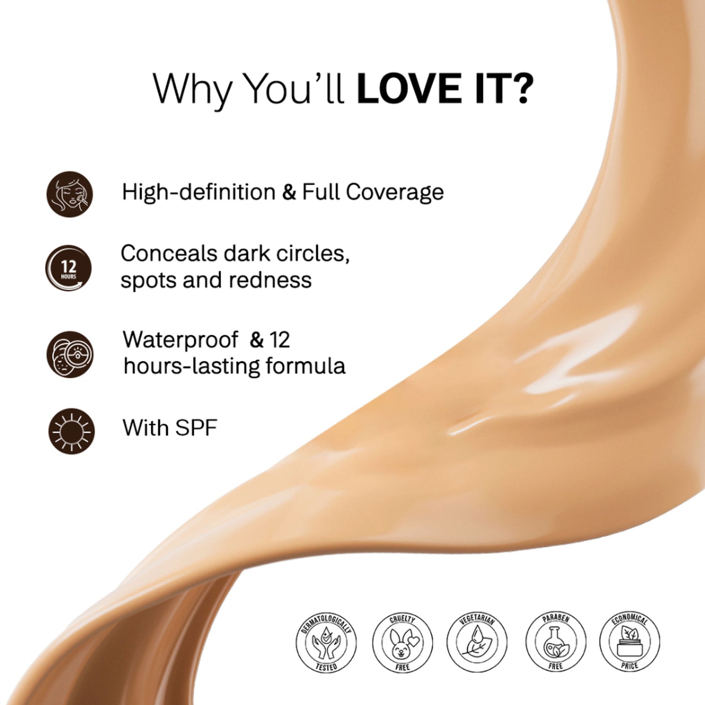 FLiCKA Flawless Femme HD Liquid Foundation Dewy Finish Long Lasting Medium High Coverage - Ivory