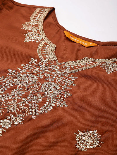 Indyancart IE Floral Embroidered Liva Kurta with Trousers & With Dupatta