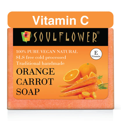 Soulflower Ayurvedic Vitamin C Orange Carrot Handmade Soap for Skin Face Whitening, Dark Spots