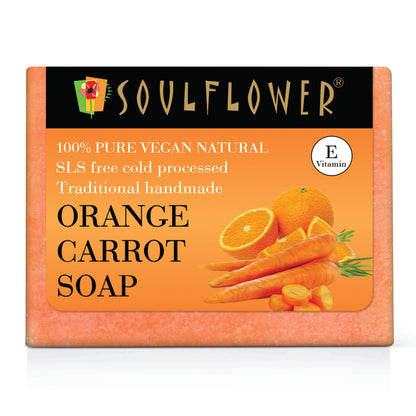 Soulflower Ayurvedic Vitamin C Orange Carrot Handmade Soap for Skin Face Whitening, Dark Spots