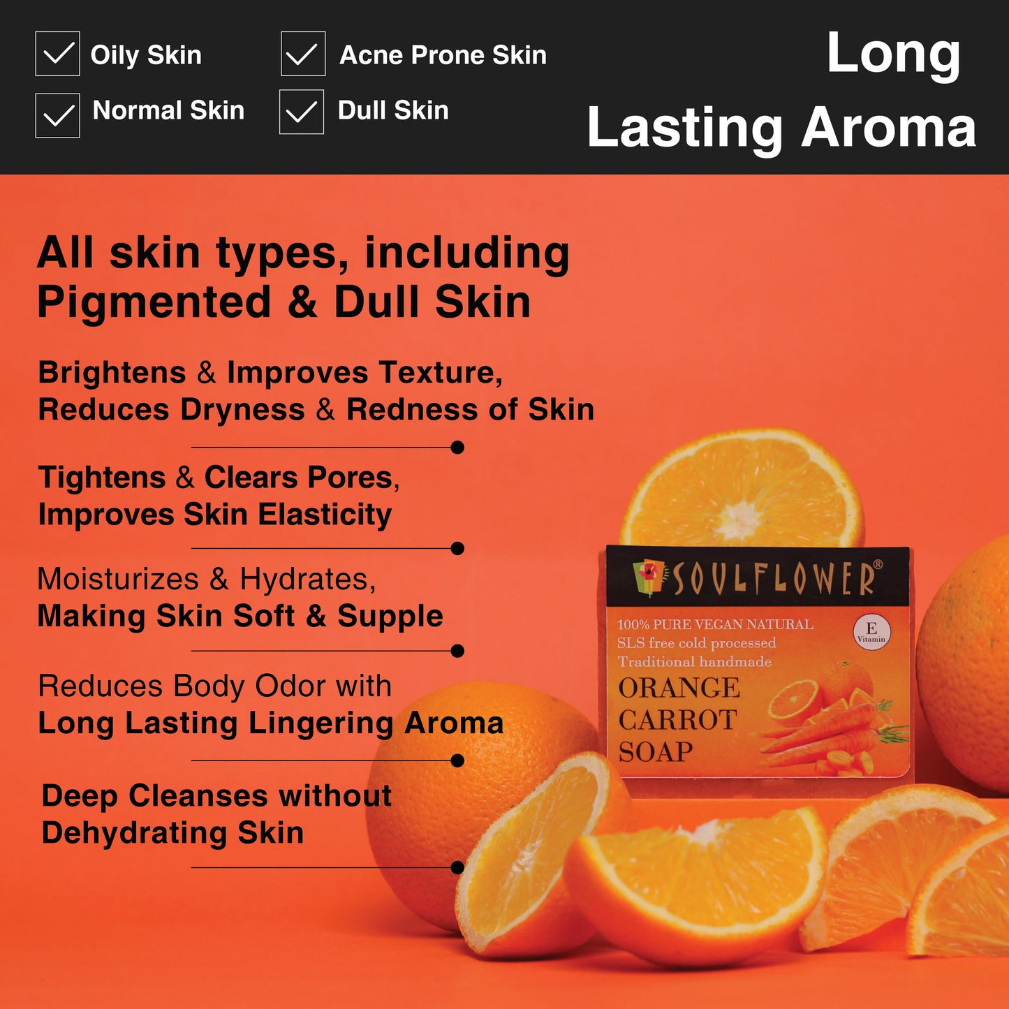 Soulflower Ayurvedic Vitamin C Orange Carrot Handmade Soap for Skin Face Whitening, Dark Spots
