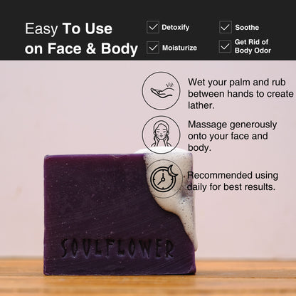 Soulflower Organic Handmade Lavender Bathing Soap For Dry Skin & Body Odor, Moisturise & Hydrate