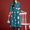 Indyancart IE Printed Pleated Pure Cotton Kurta with Trousers