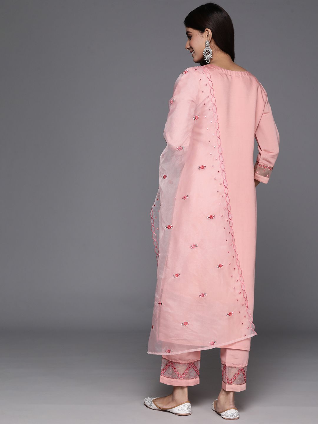 Dhiyona VA Women'sFloral Embroidered Regular Sequinned Kurta with Trousers & Dupatta