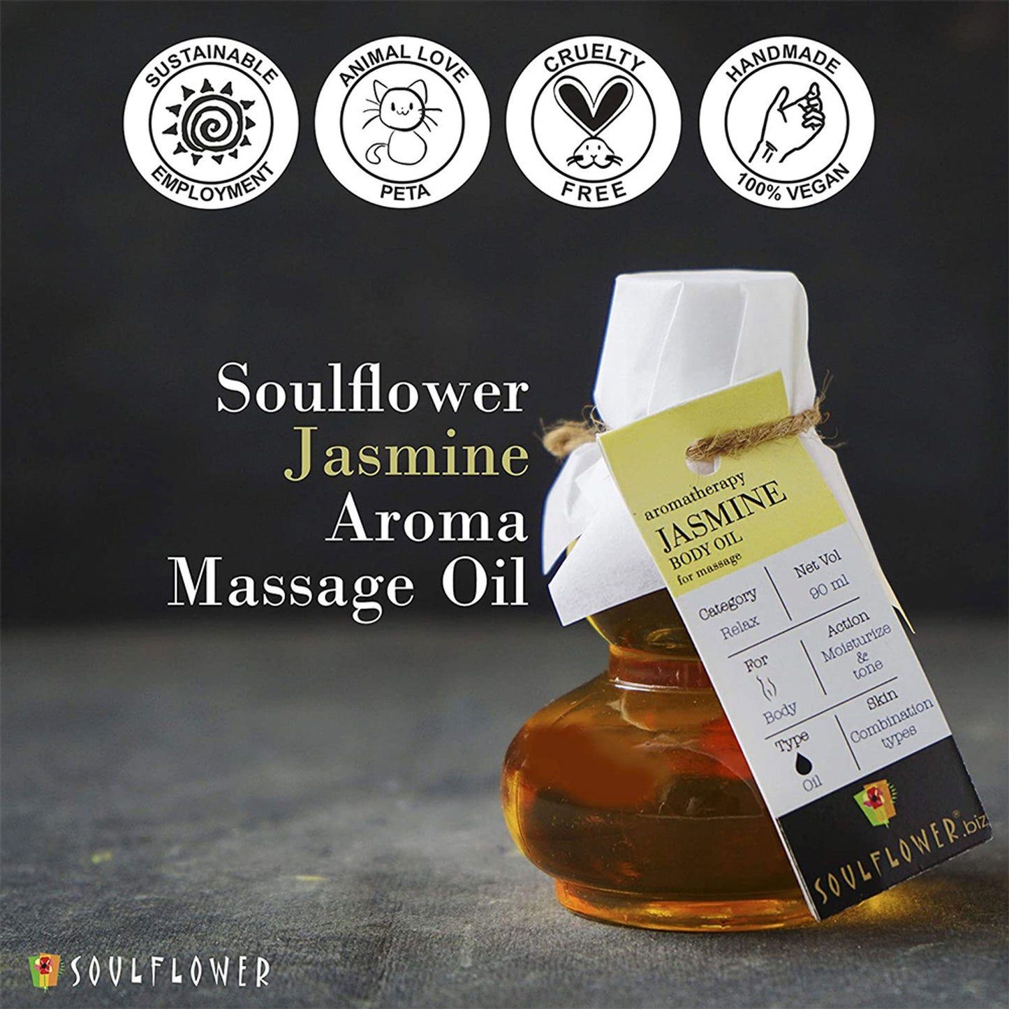 Soulflower Jasmine Aroma & Body Massage Oil, Floral smell for Calm Skin, Relaxed Body & Environment