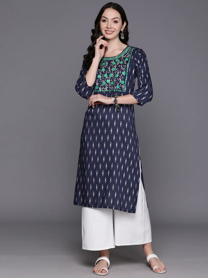 Indyancart IE Ethnic Motifs Embroidered Mirror Work Kurta
