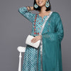 Indyancart VA Women's Leheriya Striped Regular Mirror Work Cotton Kurta With Trousers & Dupatta