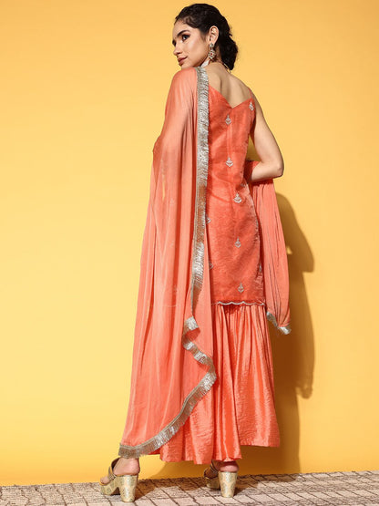 Indyancart VA Women Ethnic Motifs Organza Spaghetti Straps Kurta Set