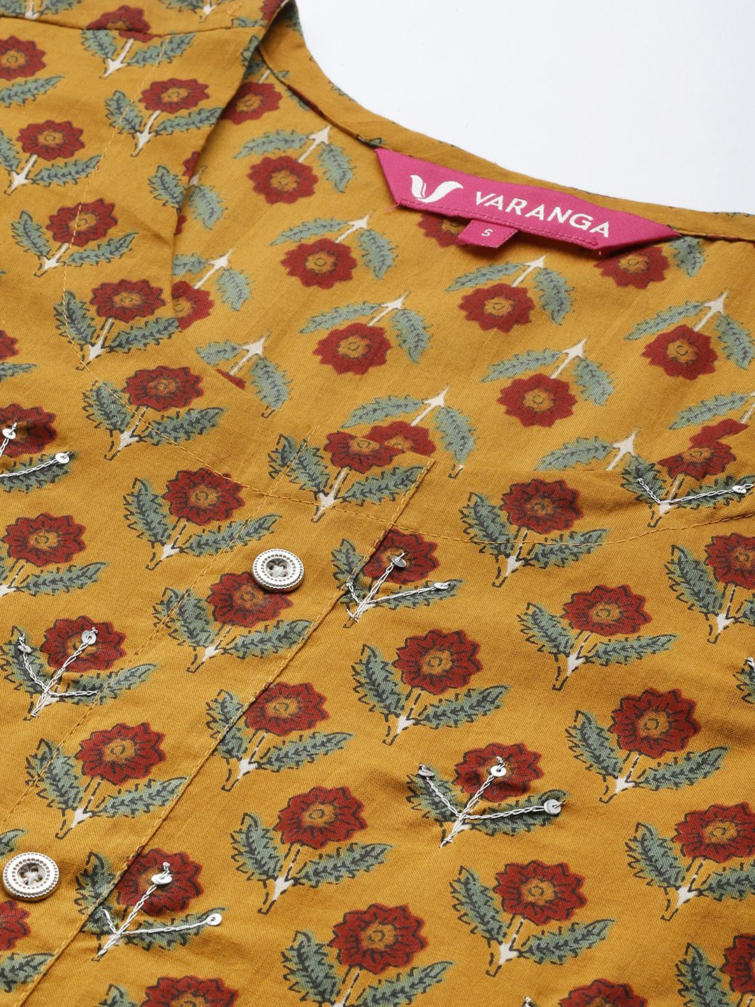 Indyancart VA Women's Mustard Yellow Ethnic Motifs Printed Pure Cotton Kurta with Trousers & With Dupatta