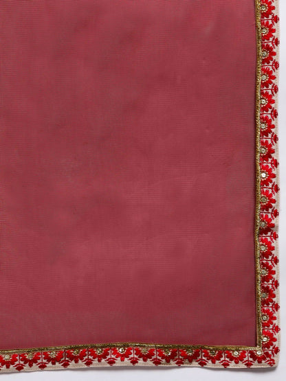 Indyancart IE Women Off White Ethnic Motifs Embroidered Sequinned Kurta with Palazzos & With Dupatta