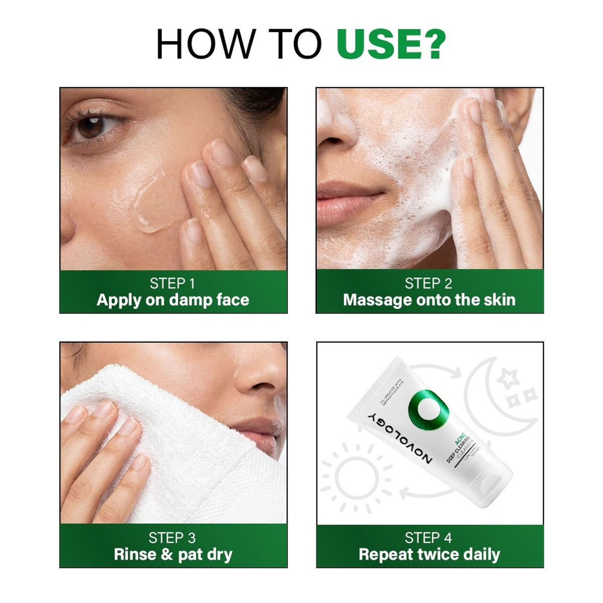 Novology Acne Clearing Foaming Cleanser, Facewash For Pimples, Sensitive Skin, Dermat Tested