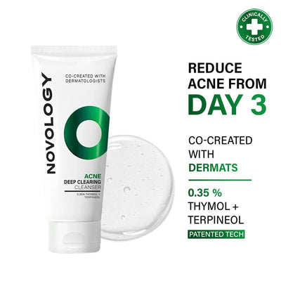 Novology Acne Clearing Foaming Cleanser, Facewash For Pimples, Sensitive Skin, Dermat Tested