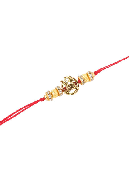 Anouk Men Set Of 4 Gold Toned Artificial Stones Swastik Design Thread Rakhi