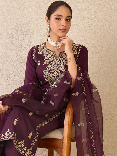 Dhiyona IE Ethnic Motifs Embroidered Gotta Patti Work Kurta With Trousers & Dupatta