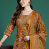 Dhiyona IE Floral Printed Sequinned Pure Cotton Kurta With Trousers & Dupatta