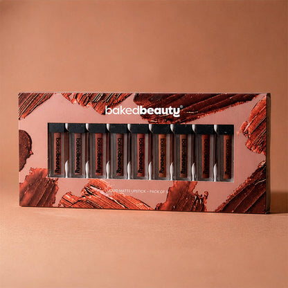 Baked Beauty Liquid Matte Lipstick Brown Palette - Pack Of 9