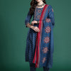 Indyancart IE Ethnic Motifs Printed Mirror Work Pure Cotton Kurta with Trousers & With Dupatta