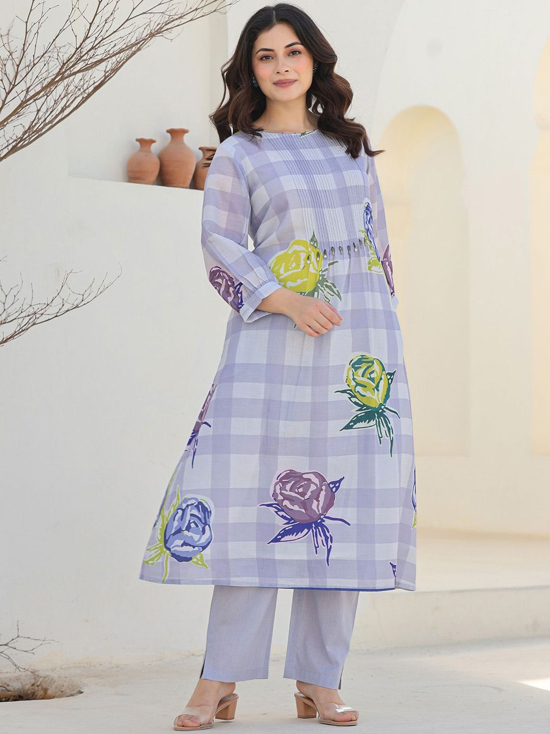 Dhiyona IE Floral Printed Pure Cotton Tunic With Trousers Co-Ords