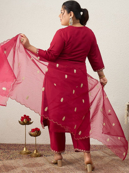 Indyancart Women's Ethnic Motifs Embroidered Regular Kurta with Trousers & With Dupatta
